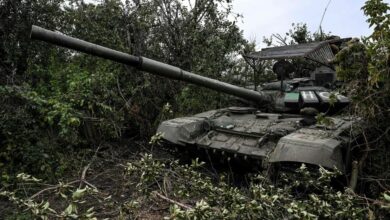 abandoned Russian tank