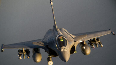 A French F-2 Rafale flies over Iraq in support of Operation Inherent Resolve, Jan. 8, 2016. OIR is the coalition intervention against the Islamic State of Iraq and the Levant. (U.S. Air Force photo by Tech. Sgt. Nathan Lipscomb)