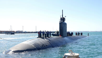 Los Angeles-class submarine USS Annapolis (SSN 760) arriving alongside Diamantina Pier at Fleet Base West, HMAS Stirling, WA. *** Local Caption *** The nuclear-powered, conventionally-armed submarine USS Annapolis (SSN 760) is at HMAS Stirling for the second visit by a fast-attack submarine to Australia since the announcement of the AUKUS (Australia, United Kingdom, United States) Optimal Pathway in March 2023.