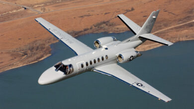 A UC-35D wings along over the North Carolina countryside during a maintenance flight in March 2011. The UC-35 is one of several aircraft operated by Marine Transport Squadron 1 in recent years in support of its worldwide transport missions. In late December 2017, VMR-1 will transfer from Marine Corps Air Station Cherry Point, N.C., to its new base of operations in Fort Worth, Texas, under the 4th Marine Aircraft Wing. The squadron turned its UC-35 transport mission over to Cherry Point's Headquarters & Headquarters Squadron in November 2017.