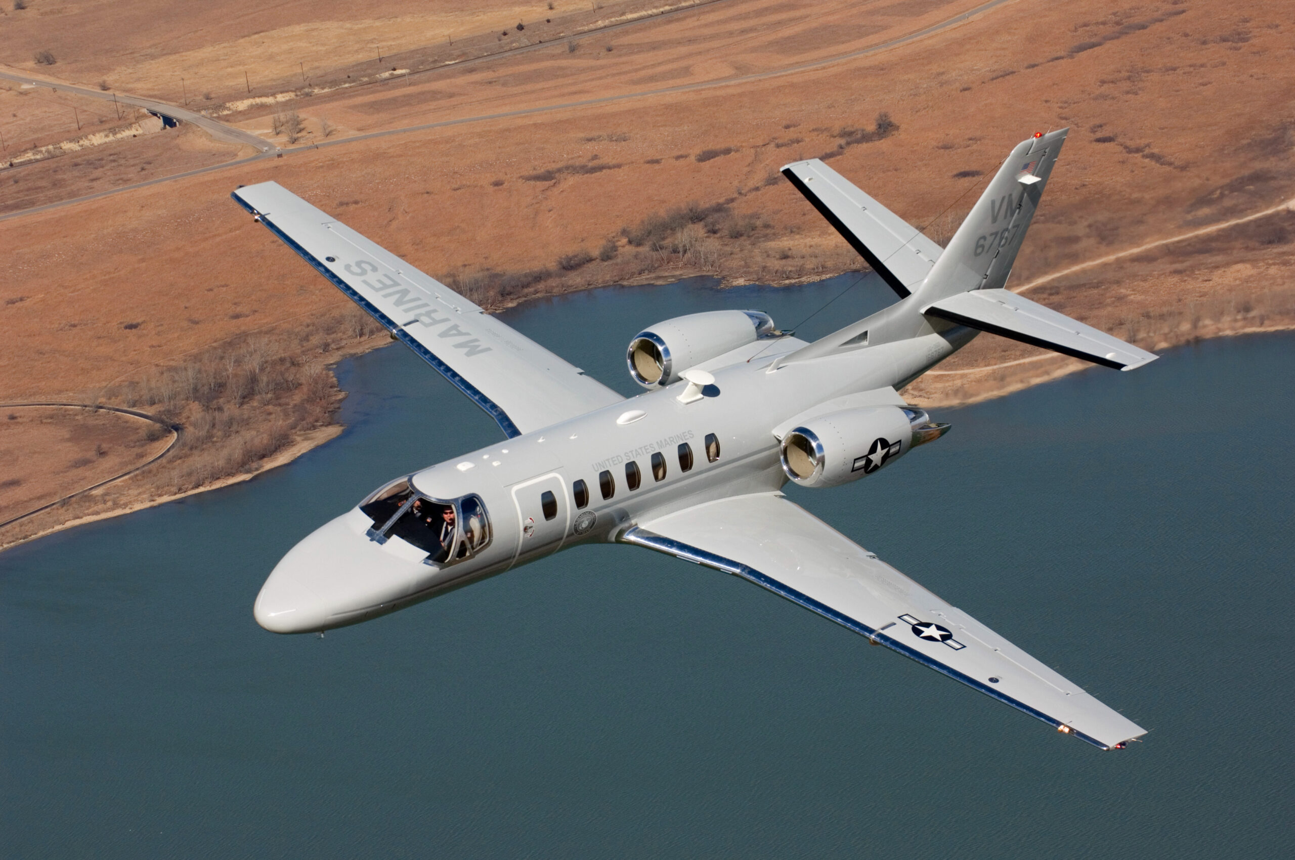 A UC-35D wings along over the North Carolina countryside during a maintenance flight in March 2011. The UC-35 is one of several aircraft operated by Marine Transport Squadron 1 in recent years in support of its worldwide transport missions. In late December 2017, VMR-1 will transfer from Marine Corps Air Station Cherry Point, N.C., to its new base of operations in Fort Worth, Texas, under the 4th Marine Aircraft Wing. The squadron turned its UC-35 transport mission over to Cherry Point's Headquarters & Headquarters Squadron in November 2017.