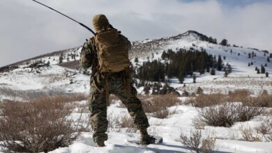 U.S. Marine Corps Pfc. Payton Deloach, a transmissions system operator with 2nd Maintenance Battalion, utilizes a AN/PRC-160 (V) manpack radio to perform various radio checks at the Marine Corps Mountain Warfare Training Center Bridgeport, California, during Mountain Training Exercise 2-21 Jan. 22, 2021. Marines train at the Mountain Warfare Training Center to prepare for the rigors of operating in harsh weather conditions, mountainous terrain and increased elevation. (U.S. Marine Corps Photo by Cpl. Adaezia L. Chavez)