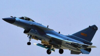 One Chinese J-10C fighter jet suspended in mid-air