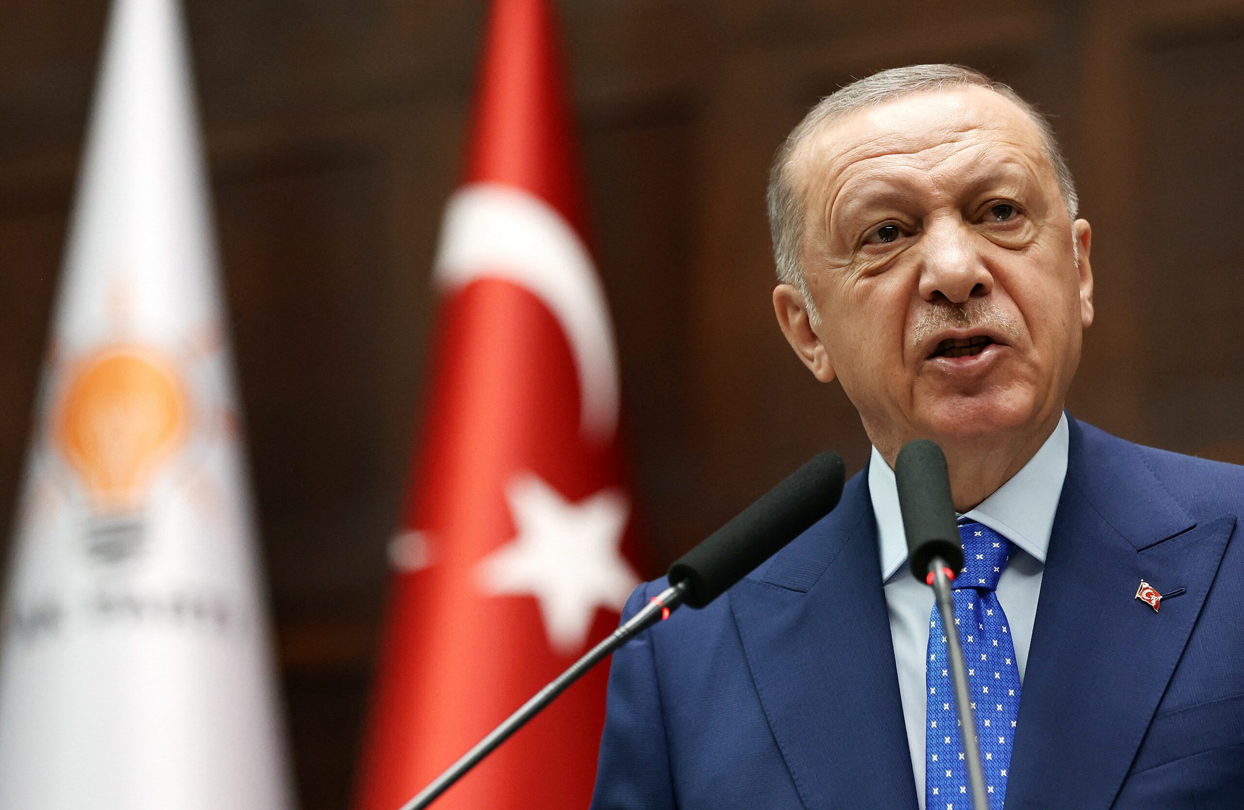 Turkey’s President Recep Tayyip Erdogan delivers a speech during his party's group meeting at the Turkish Grand National Assembly (TGNA) in Ankara