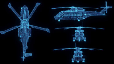 3d rendering illustration of a helicopter blueprint