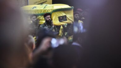 Hezbollah fighters and mourners are attending the funeral ceremony of slain top commander Fuad Shukr in Beirut's southern suburbs, on August 1, 2024