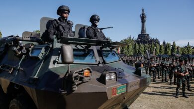 Indonesian special forces army personnel are taking part in a security assembly