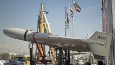 An Iranian-made Shahed-136 drone being displayed at the Azadi Square in western Tehran, Iran, on February 11, 2024