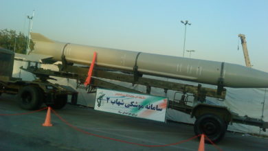 An Iranian Shahab-2 missile. The US has passed sanctions against Iran for its ballistics program.