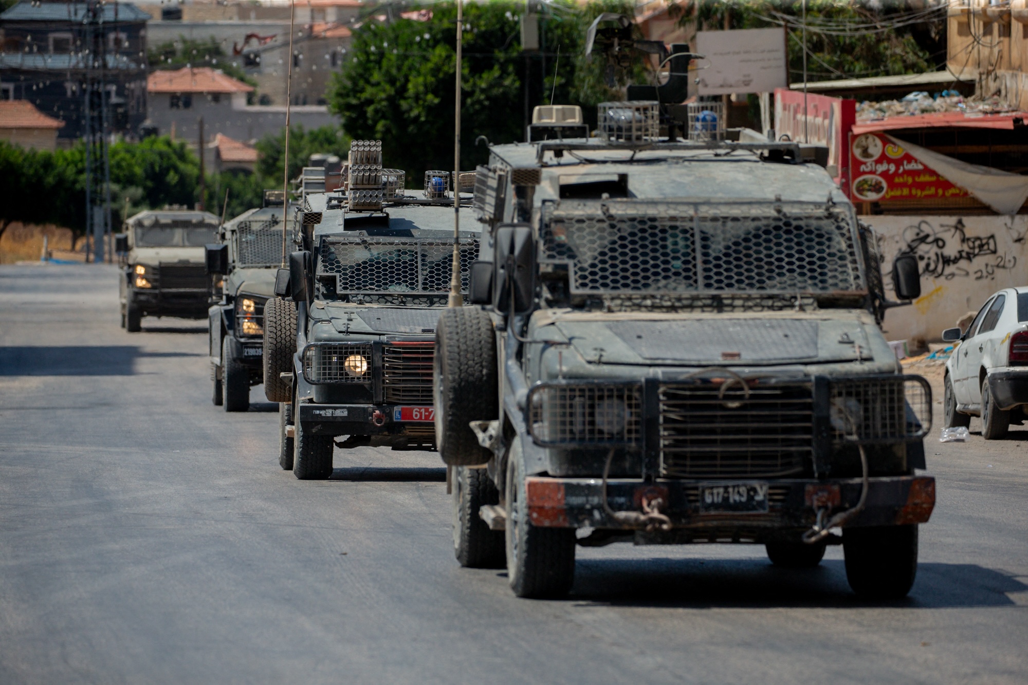 Israeli armored vehicles are seen during a raid in Tubas city in the occupied West Bank