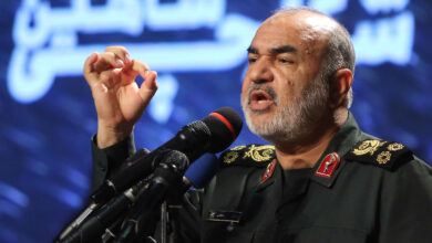 In this file photo taken on September 21, 2019, Iranian Revolutionary Guards commander Major General Hossein Salami speaks in capital Tehran