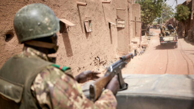 Malian army on patrol in the central Malian village of Djenne on February 28 2020