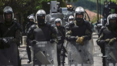 NATO soldiers and International military police secure the area near Zvecan, northern Kosovo