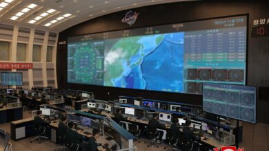 A view of the Pyongyang General Control Center of the Korean National Aerospace Technology Directorate, Pyongyang, North Korea