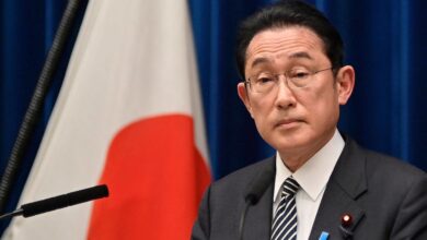 Japan's Prime Minister Fumio Kishida takes part in a press conference