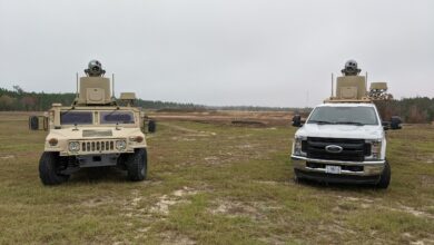 MADS-K OTM V4 counter-drone systems installed on an Up-Armored HMMWV & Ford F350 Platforms