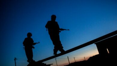 Two PKK fighters were at training time in their base on the frontline with ISIS at Daqoq south of Kirkuk, Iraq