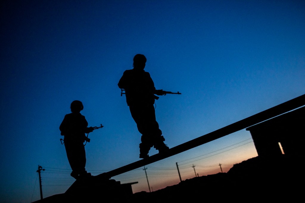 Two PKK fighters were at training time in their base on the frontline with ISIS at Daqoq south of Kirkuk, Iraq