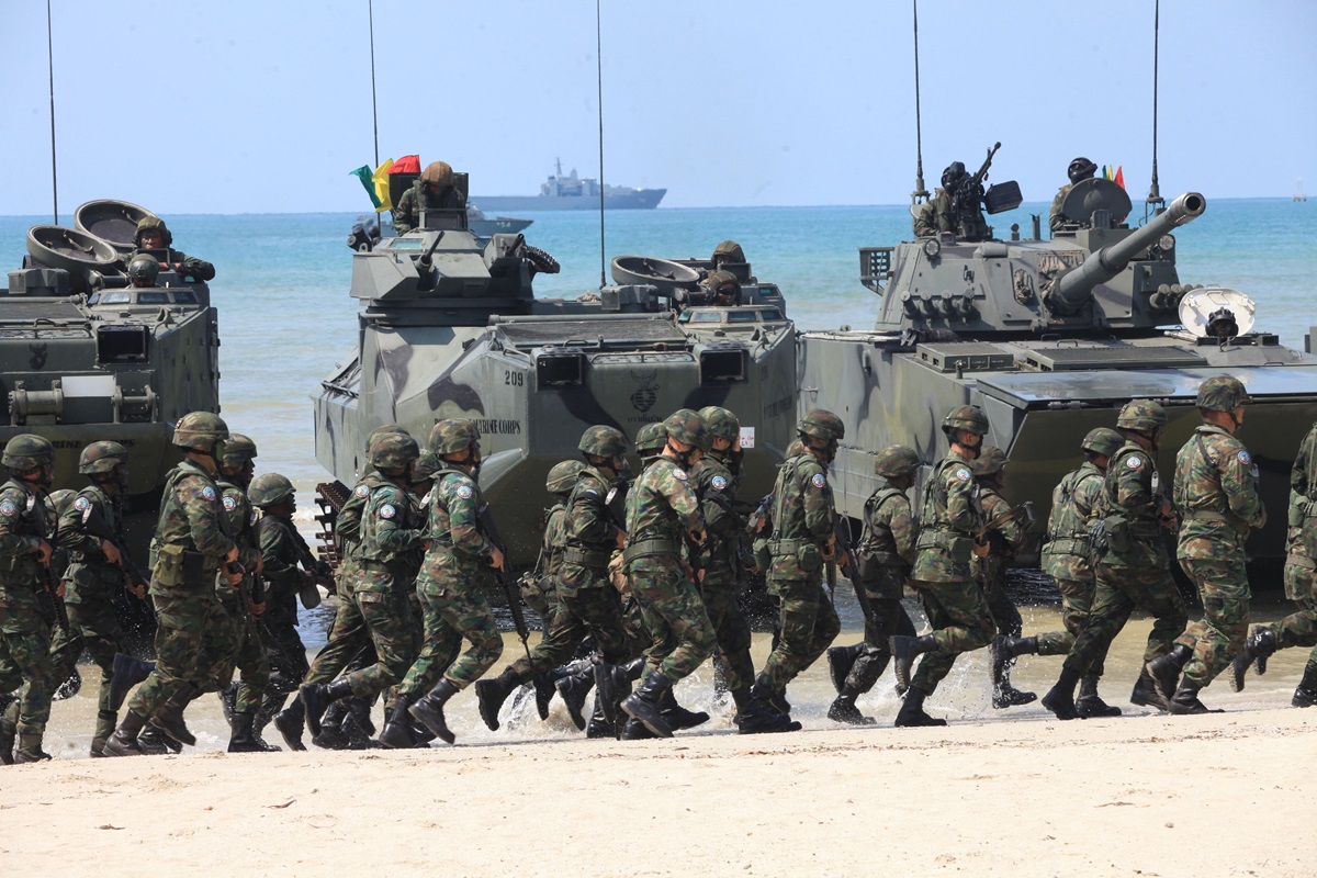 The Royal Thai Navy conducting exercises on the beach