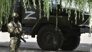 A Russian soldier in Melitopol, Zaporizhzhia region, Ukraine