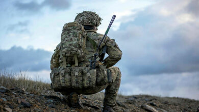 Grenadier Guardsman from British Forces South Atlantic Islands (BFSAI) take part in a joint exercise (Ex Cape Bayonet) at Port San Carlos, Falkland Islands