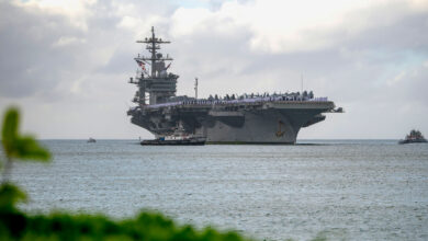 The aircraft carrier USS Abraham Lincoln (CVN 72) arrives at Joint Base Pearl Harbor-Hickam