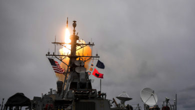 USS Donald Cook fires a Standard Missile-3