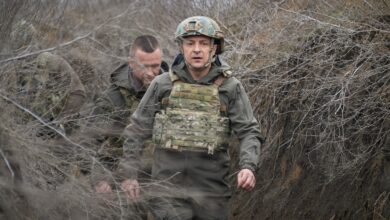 Ukraine's President Volodymyr Zelensky on his visit to the eastern Ukrainian conflict zone, 2021