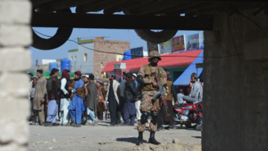 A Pakistani army soldier stands guard at a market in Miran Shah, a town in North Waziristan, near the border between Pakistan and Afghanistan, Jan. 27, 2019